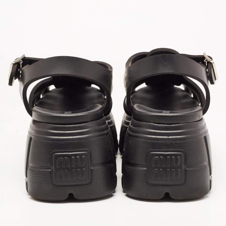 Pre Owned Miu Miu Black Rubber Eva Platform Sandals Size 38