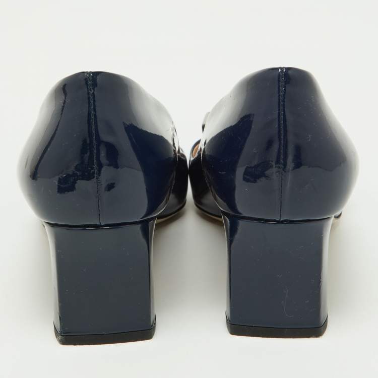 Pre Owned Miu Miu Blue Patent Leather Crystal Embellished Pumps Size 38