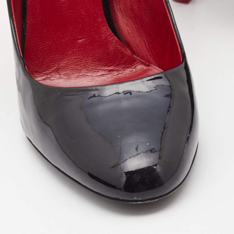 Pre Owned Miu Miu Black Patent Leather  Mary Jane Slingback Pumps Size 38.5