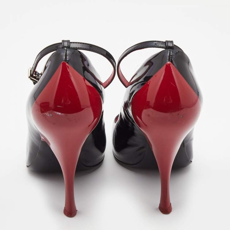 Pre Owned Miu Miu Black Patent Leather  Mary Jane Slingback Pumps Size 38.5