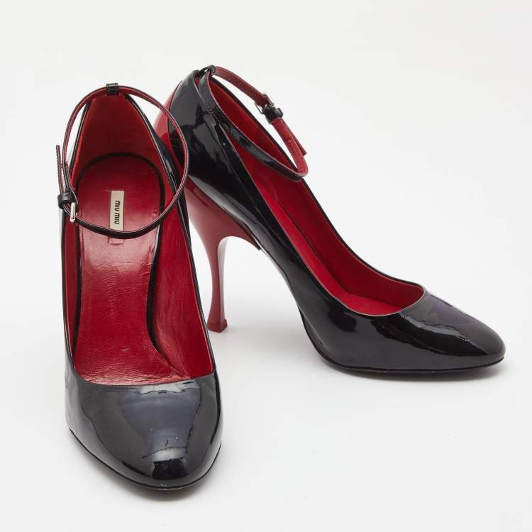 Pre Owned Miu Miu Black Patent Leather  Mary Jane Slingback Pumps Size 38.5