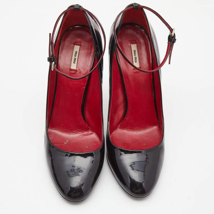 Pre Owned Miu Miu Black Patent Leather  Mary Jane Slingback Pumps Size 38.5