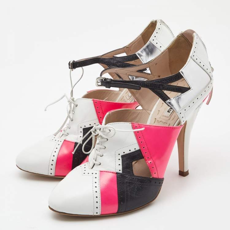 مملوكة مسبقًا Miu Miu Tricolor Leather Lace Up Pumps Size 38