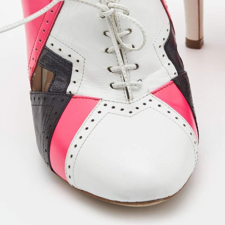 مملوكة مسبقًا Miu Miu Tricolor Leather Lace Up Pumps Size 38