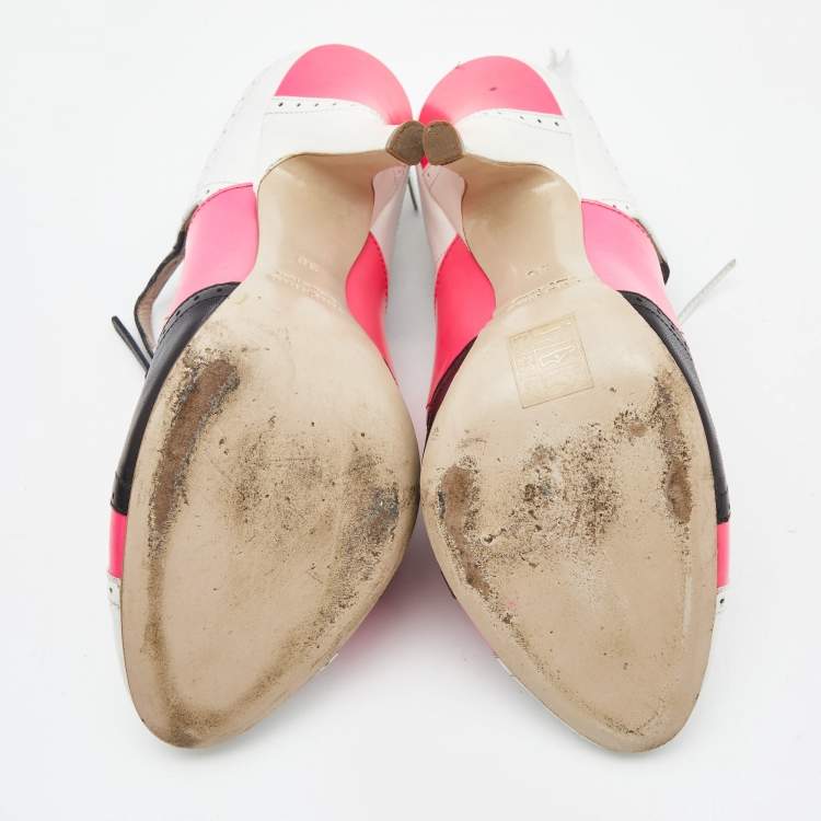 مملوكة مسبقًا Miu Miu Tricolor Leather Lace Up Pumps Size 38