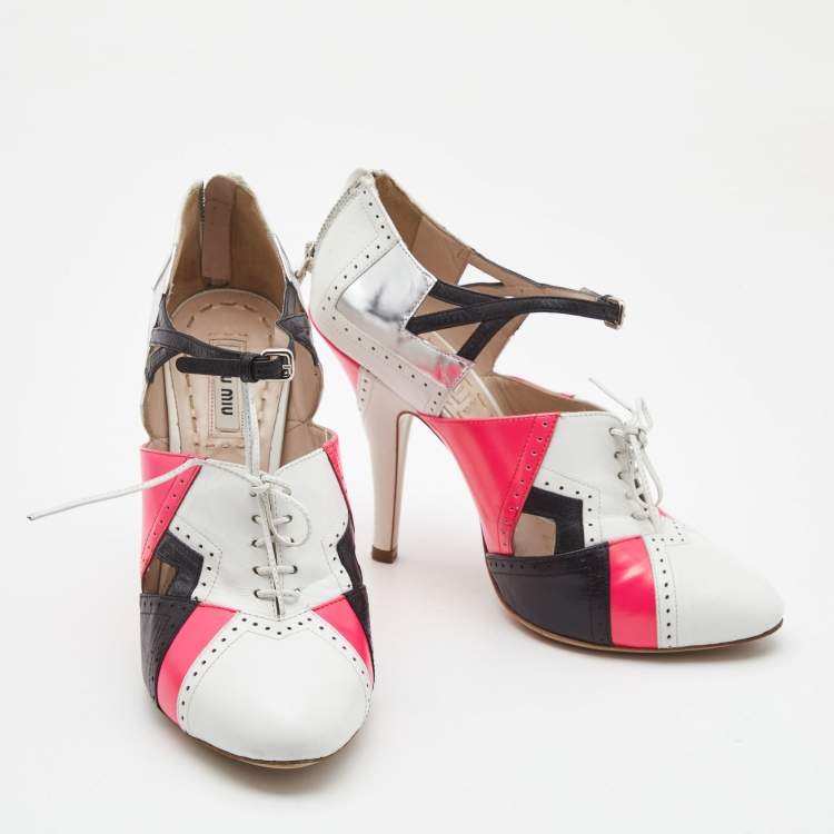 مملوكة مسبقًا Miu Miu Tricolor Leather Lace Up Pumps Size 38