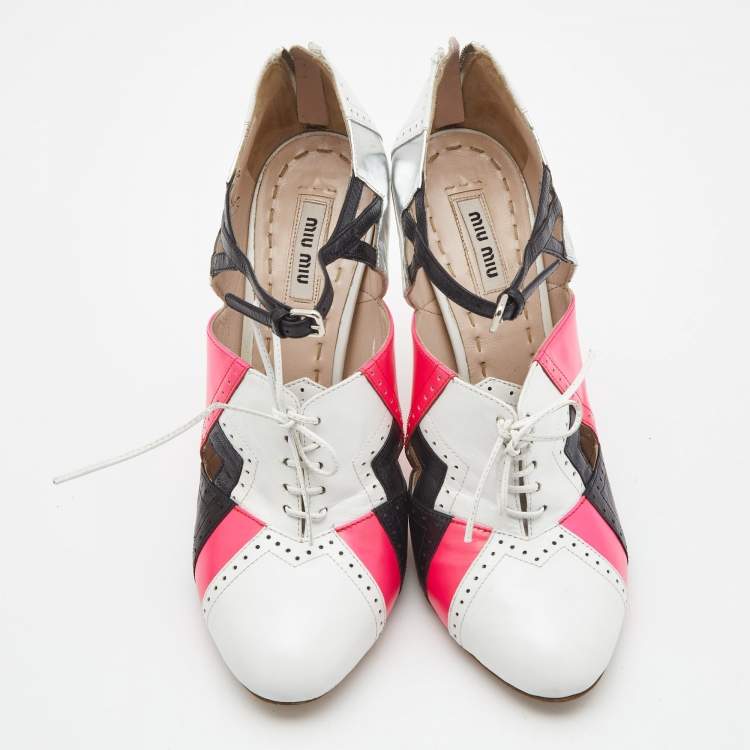 مملوكة مسبقًا Miu Miu Tricolor Leather Lace Up Pumps Size 38