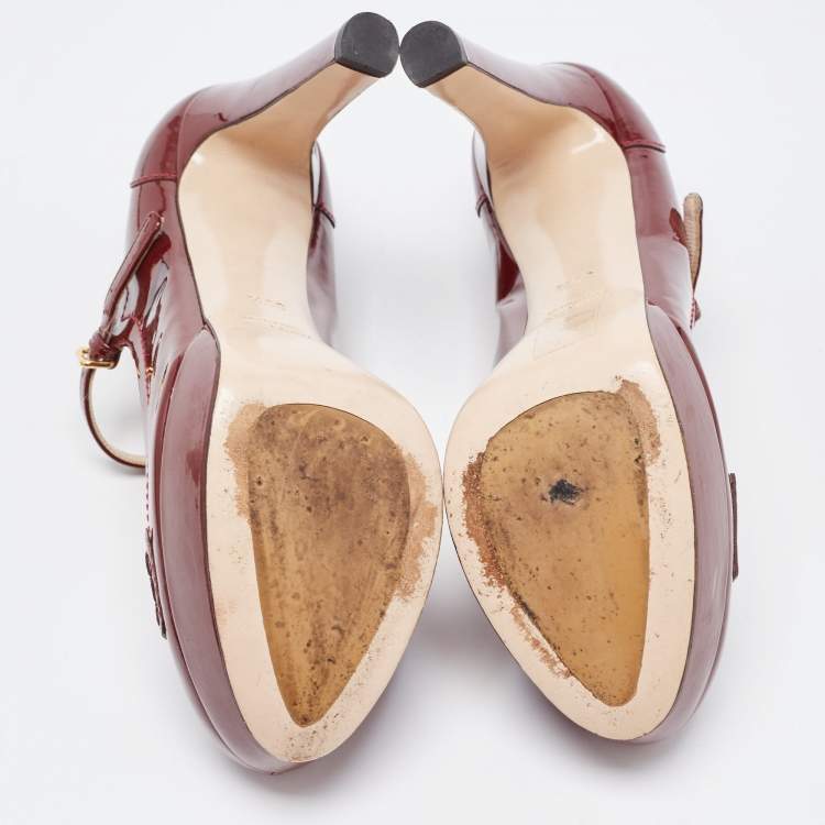 Pre Owned Miu Miu Burgundy Patent Leather Penny Loafer Platform Pumps Size 39.5