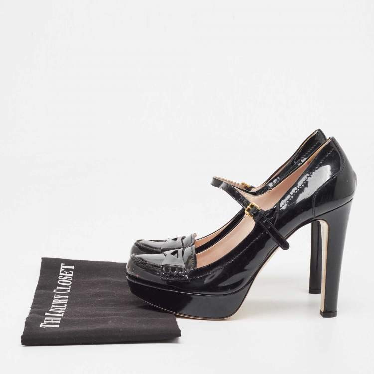 Pre Owned Miu Miu Black Patent Leather Platform Mary Jane Loafer Pumps Size 40
