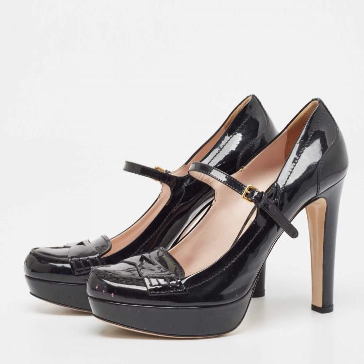 Pre Owned Miu Miu Black Patent Leather Platform Mary Jane Loafer Pumps Size 40
