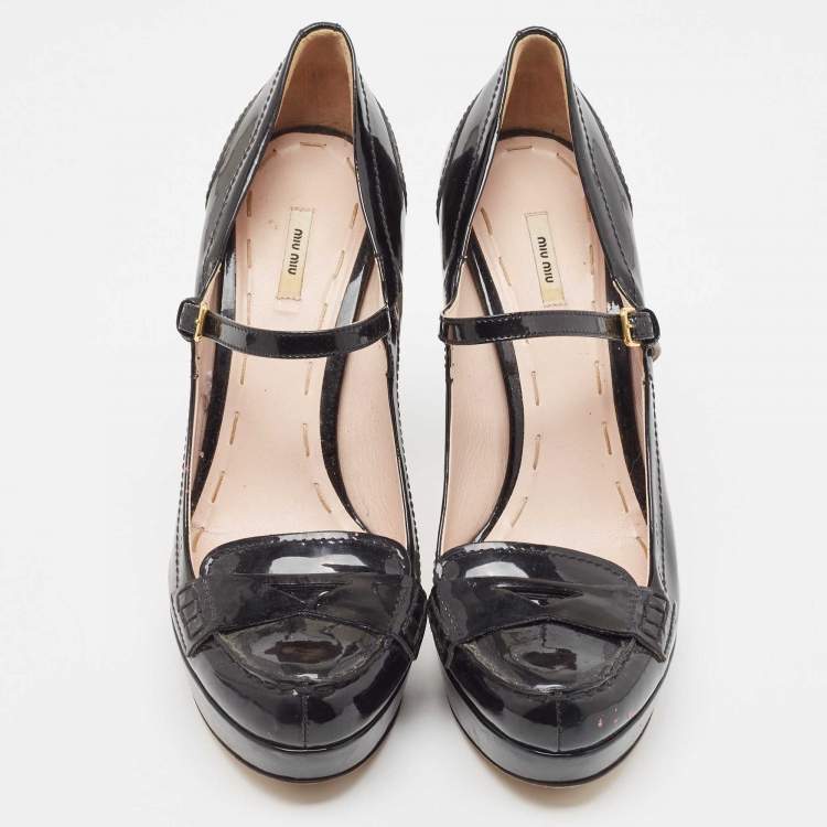 Pre Owned Miu Miu Black Patent Leather Platform Mary Jane Loafer Pumps Size 40