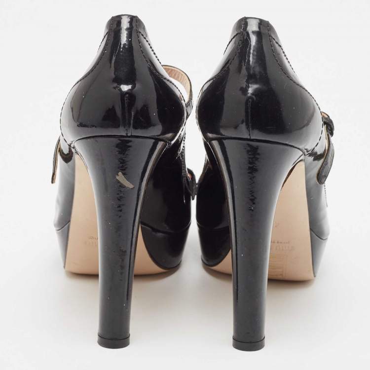 Pre Owned Miu Miu Black Patent Leather Platform Mary Jane Loafer Pumps Size 40