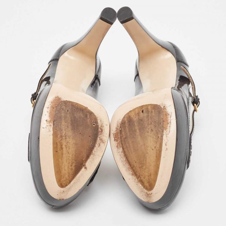 Pre Owned Miu Miu Black Patent Leather Platform Mary Jane Loafer Pumps Size 40