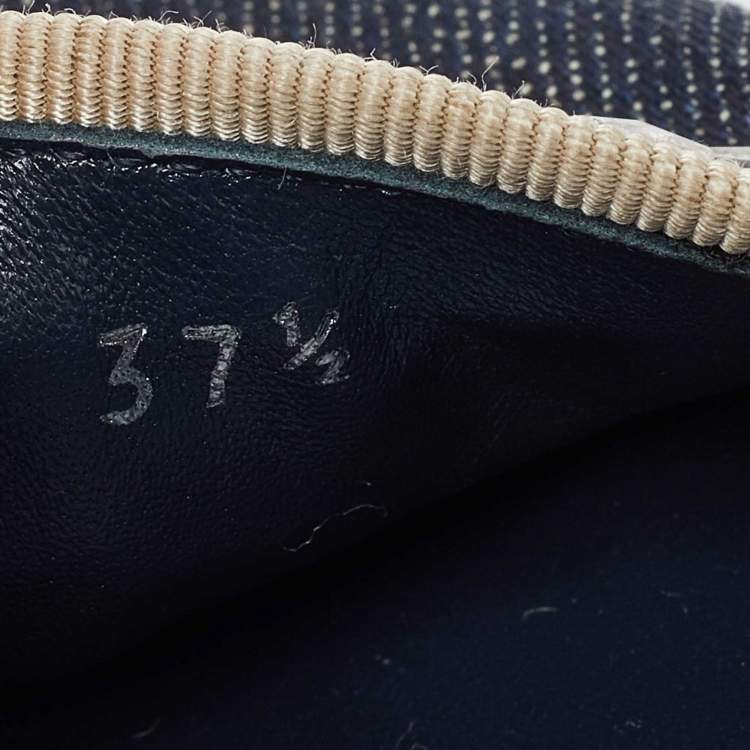 Pre Owned Miu Miu Blue Denim Crystal Embellished Platform Espadrille Flats Size 37.5