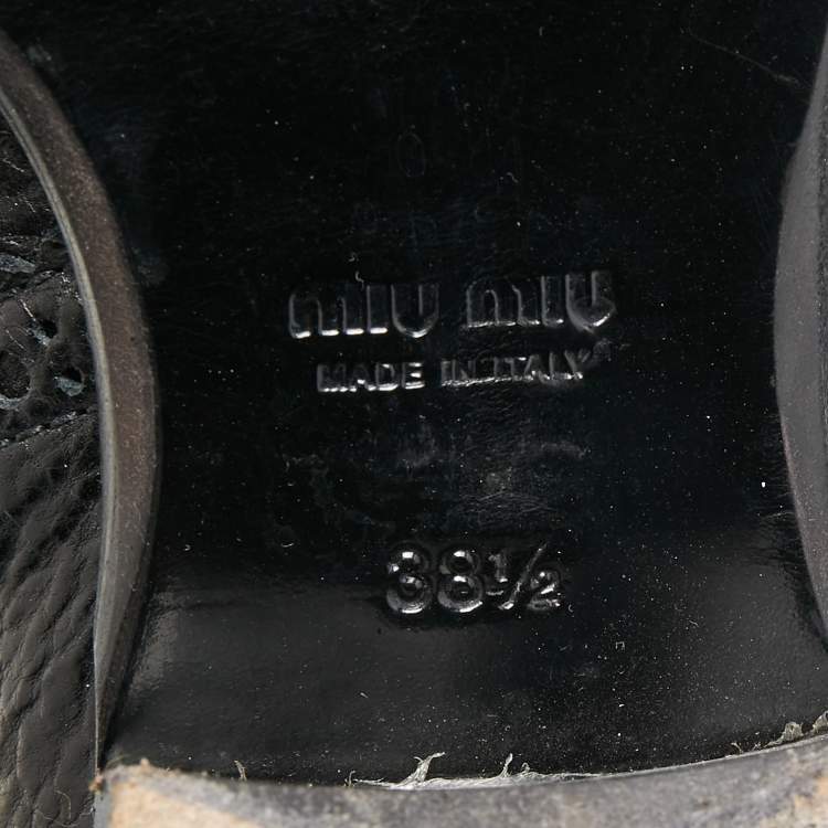 Pre Owned Miu Miu Black Brogue Leather Buckle Detail Mid Calf Boots Size 38.5