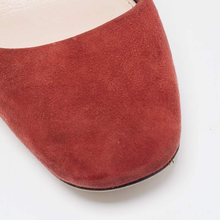 Pre Owned Miu Miu Burgundy Suede Crystal Embellished Block Heel Pumps Size 41