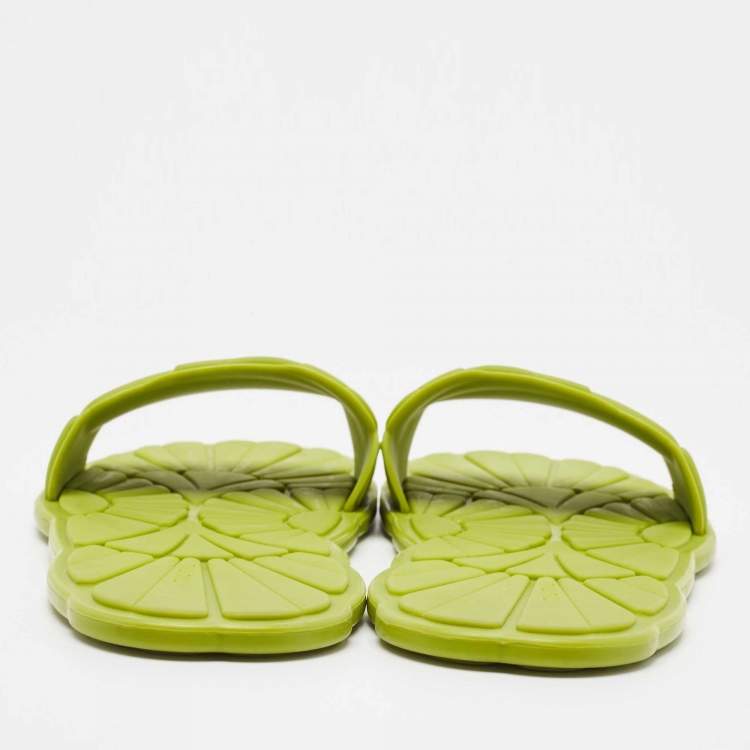 Pre Owned Miu Miu Green Rubber Flat Slides Size 39  