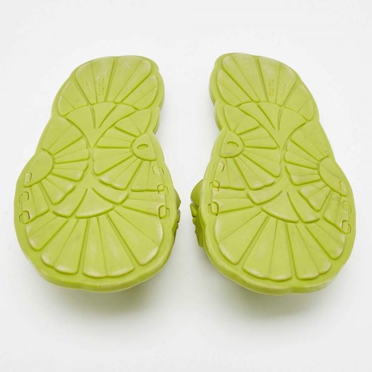 Pre Owned Miu Miu Green Rubber Flat Slides Size 39  