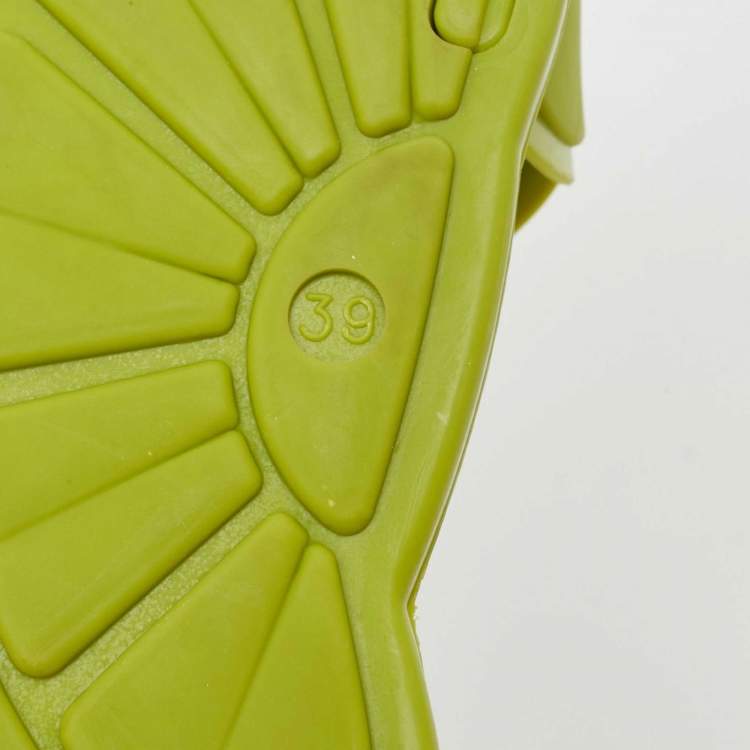 Pre Owned Miu Miu Green Rubber Flat Slides Size 39  