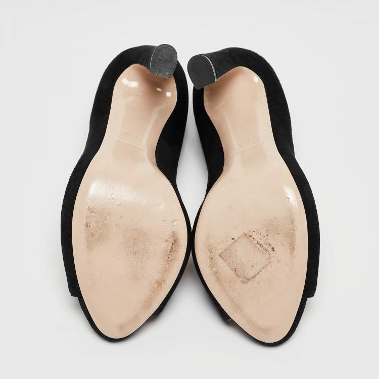 Pre Owned Miu Miu Black Suede Peep Toe Pumps Size 36.5