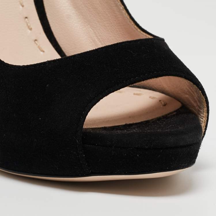 Pre Owned Miu Miu Black Suede Peep Toe Pumps Size 36.5