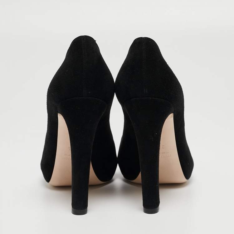 Pre Owned Miu Miu Black Suede Peep Toe Pumps Size 36.5