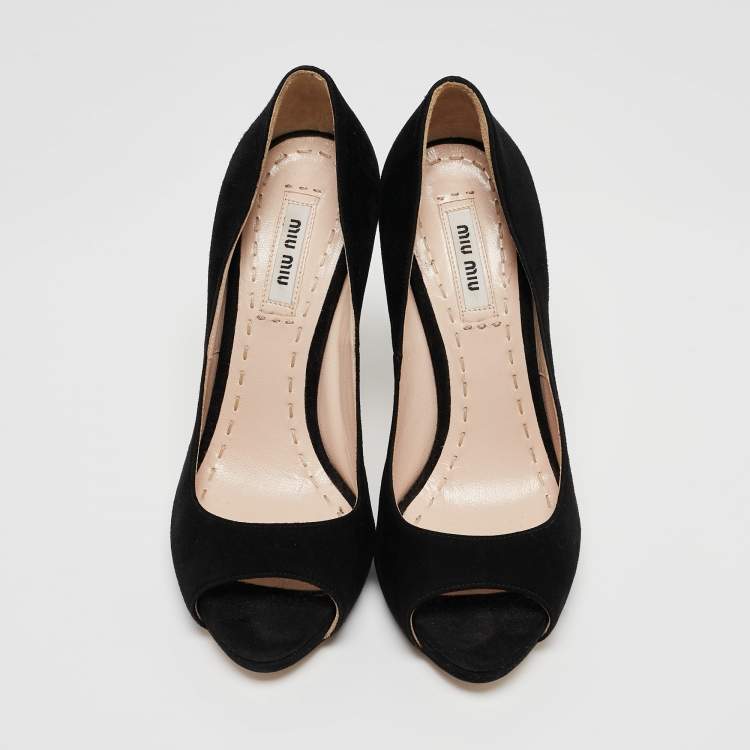 Pre Owned Miu Miu Black Suede Peep Toe Pumps Size 36.5