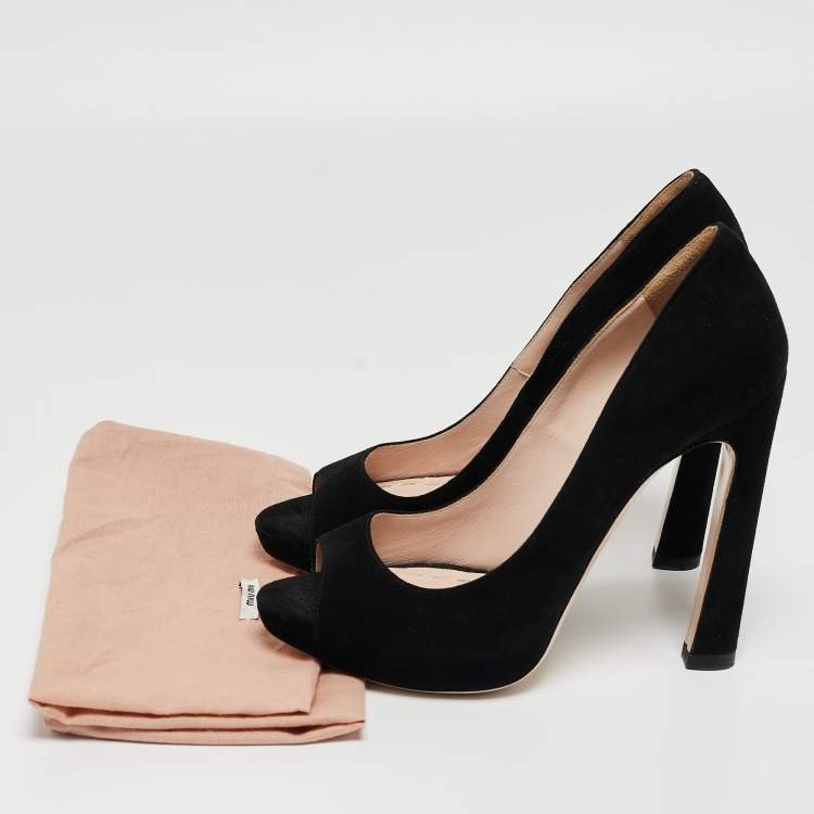 Pre Owned Miu Miu Black Suede Peep Toe Pumps Size 36.5