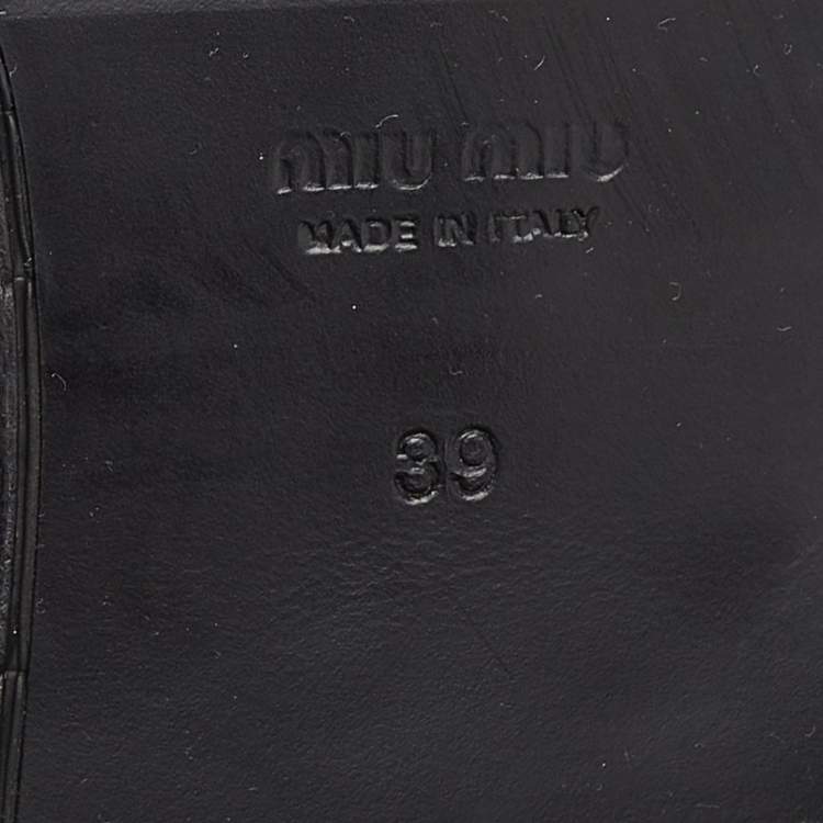 Pre Owned Miu Miu Black Leather Crystal Embellished Boots Size 39