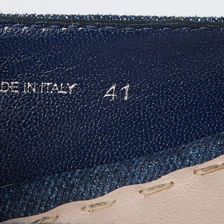 Pre Owned Miu Miu Blue Denim Crystal Embellished Cap Toe Platform Espadrilles Size 41
