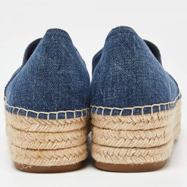 Pre Owned Miu Miu Blue Denim Crystal Embellished Cap Toe Platform Espadrilles Size 41