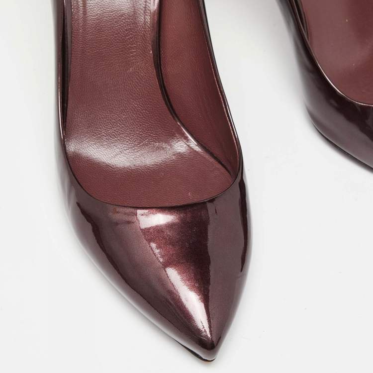 Pre Owned Miu Miu Burgundy Patent Leather Pointed Toe Pumps Size 39