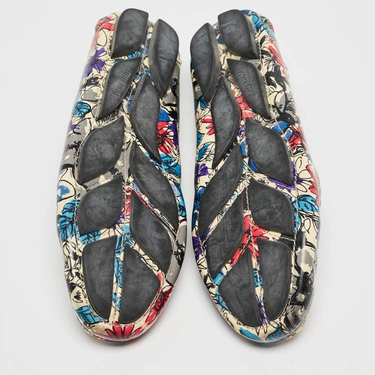 Pre Owned Miu Miu Multicolor Floral Print Patent Leather Loafers Size 37