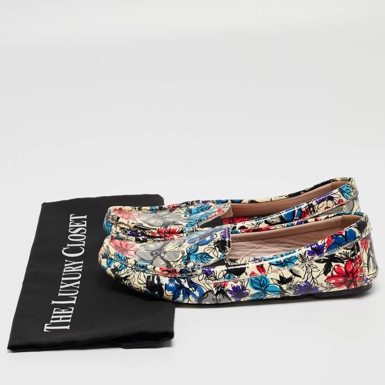 Pre Owned Miu Miu Multicolor Floral Print Patent Leather Loafers Size 37