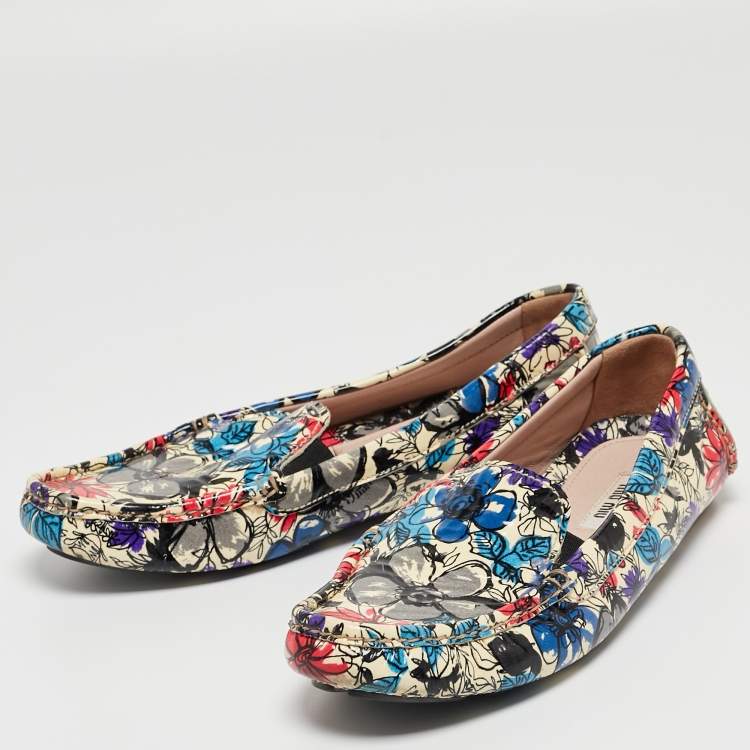 Pre Owned Miu Miu Multicolor Floral Print Patent Leather Loafers Size 37