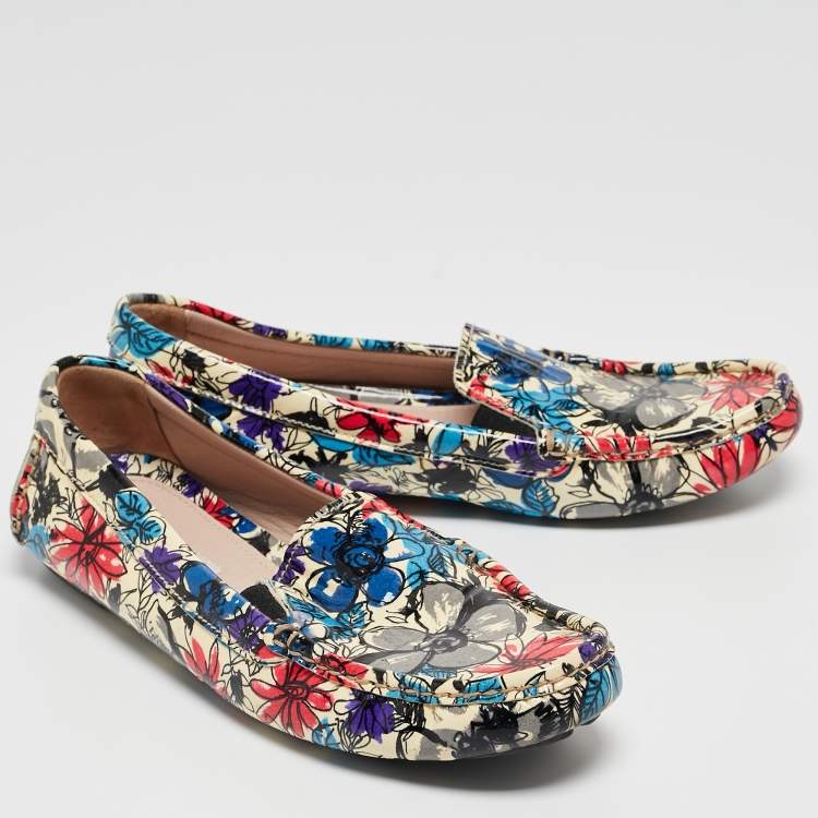 Pre Owned Miu Miu Multicolor Floral Print Patent Leather Loafers Size 37