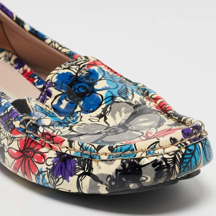 Pre Owned Miu Miu Multicolor Floral Print Patent Leather Loafers Size 37