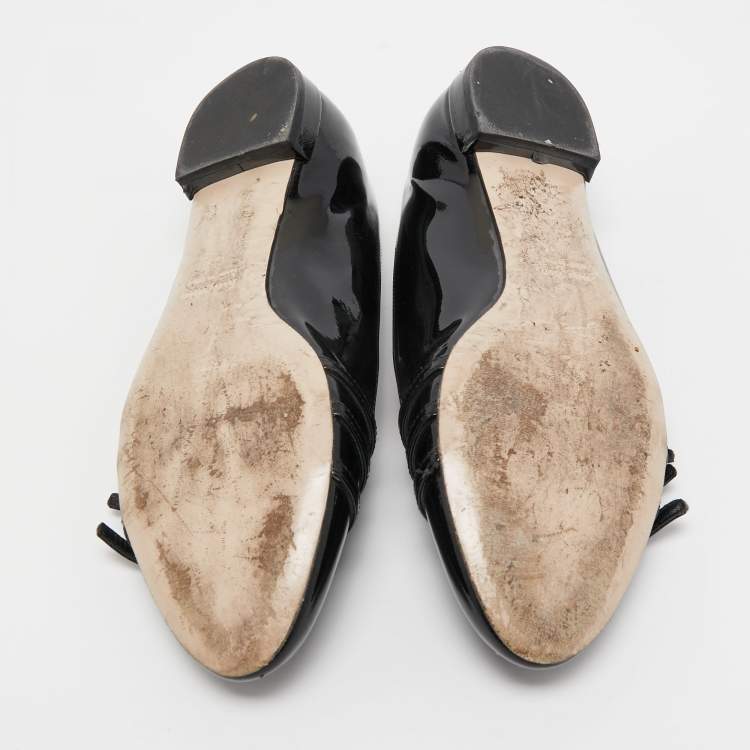 Pre Owned Miu Miu Black Patent Leather Trio Buckle Embellished Ballet Flats Size 36.5