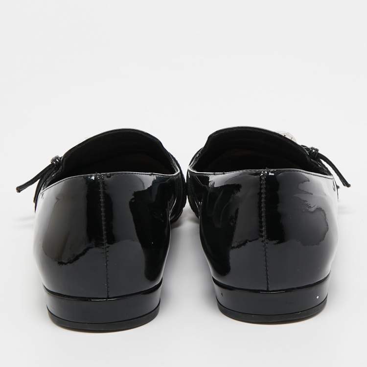 Pre Owned Miu Miu Black Patent Leather Trio Buckle Embellished Ballet Flats Size 36.5