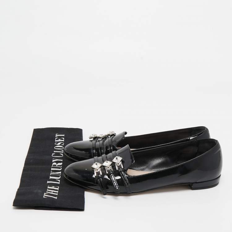 Pre Owned Miu Miu Black Patent Leather Trio Buckle Embellished Ballet Flats Size 36.5