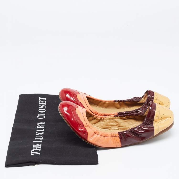 Pre Owned Miu Miu Multicolor Brogue Patent Leather Scrunch Ballet Flats Size 40
