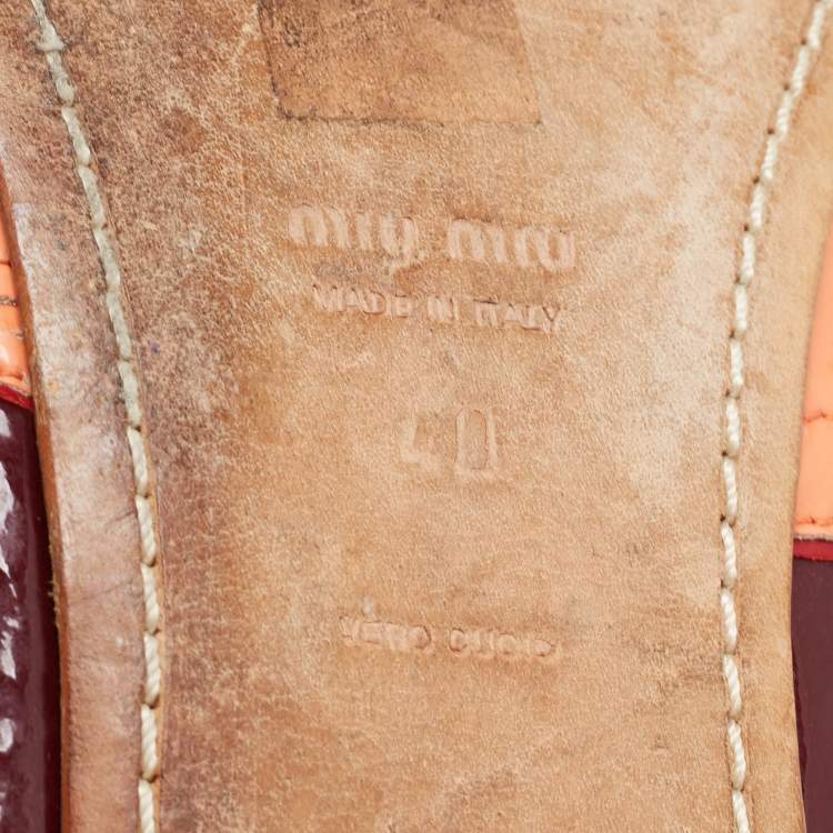 Pre Owned Miu Miu Multicolor Brogue Patent Leather Scrunch Ballet Flats Size 40