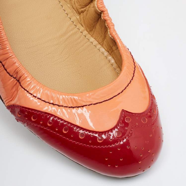 Pre Owned Miu Miu Multicolor Brogue Patent Leather Scrunch Ballet Flats Size 40