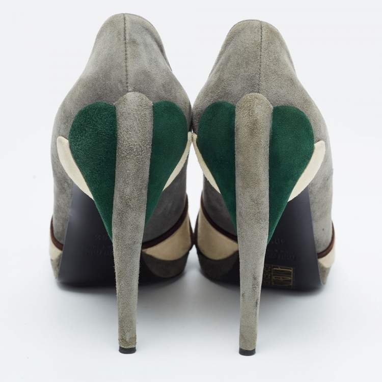 Pre Owned Miu Miu Multicolor  Suede Peep Toe Pumps Size 40.5