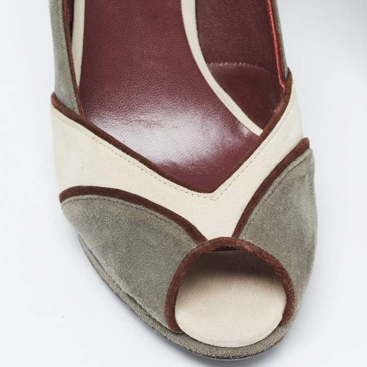 Pre Owned Miu Miu Multicolor  Suede Peep Toe Pumps Size 40.5