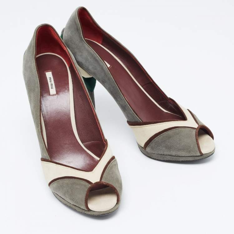 Pre Owned Miu Miu Multicolor  Suede Peep Toe Pumps Size 40.5
