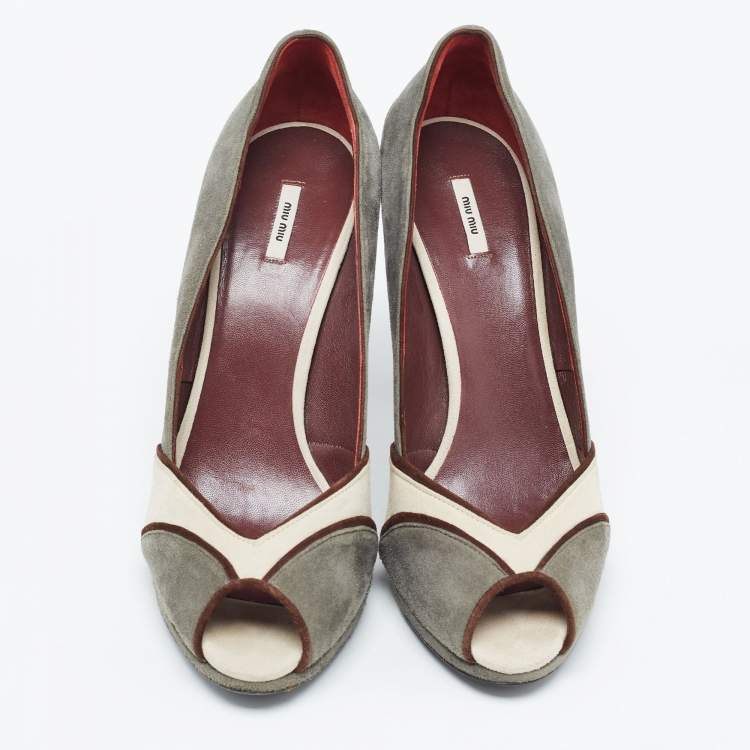 Pre Owned Miu Miu Multicolor  Suede Peep Toe Pumps Size 40.5