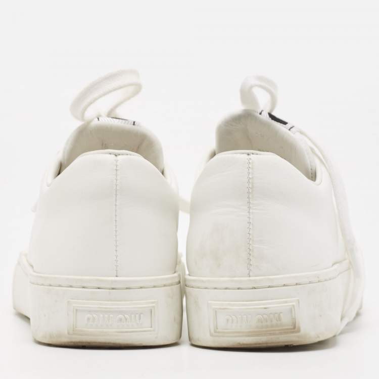Pre Owned Miu Miu White Leather Low Top Sneakers Size 36