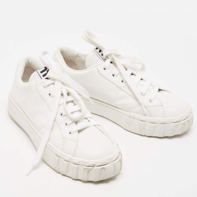 Pre Owned Miu Miu White Leather Low Top Sneakers Size 36