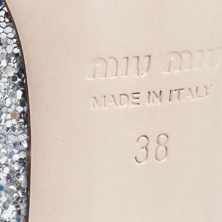 Pre Owned Miu Miu Silver Glitter Crystal Embellished Pointed Toe Pumps  Size 38